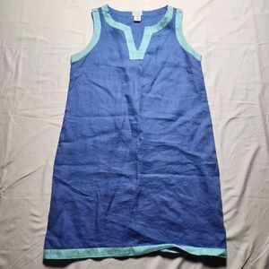 Sigrid Olsen Womens Small Linen Sleeveless V Neck Dress Blue